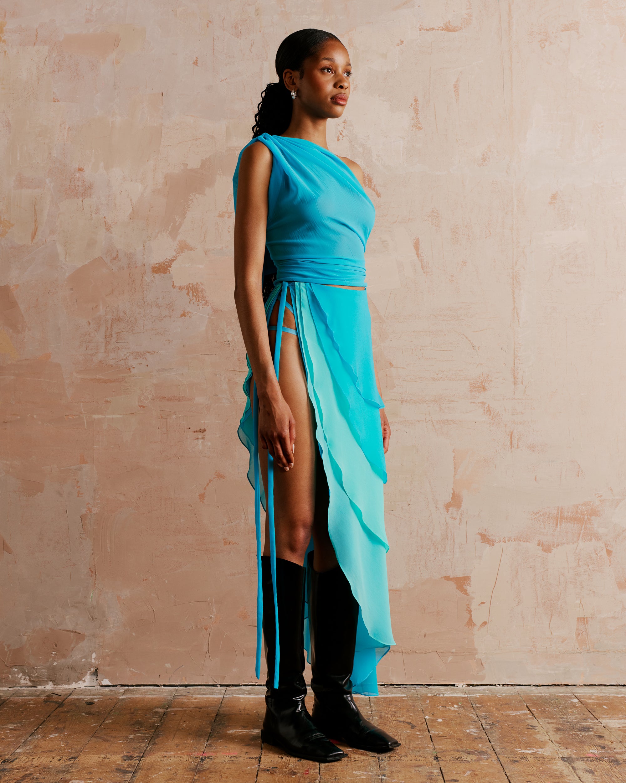 Layered chiffon wrap skirt