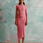 Sheer asymmetric summer dress with a side split in pink- perfect mesh dress for every occasion  