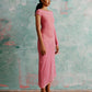 Sheer asymmetric summer dress with a side split in pink- perfect mesh dress for every occasion  