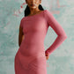 Sheer asymmetric summer dress with a side split in pink- perfect mesh dress for every occasion