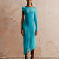 Sheer asymmetric summer dress with a side split in turquoise- perfect mesh dress for vacation and clubbing