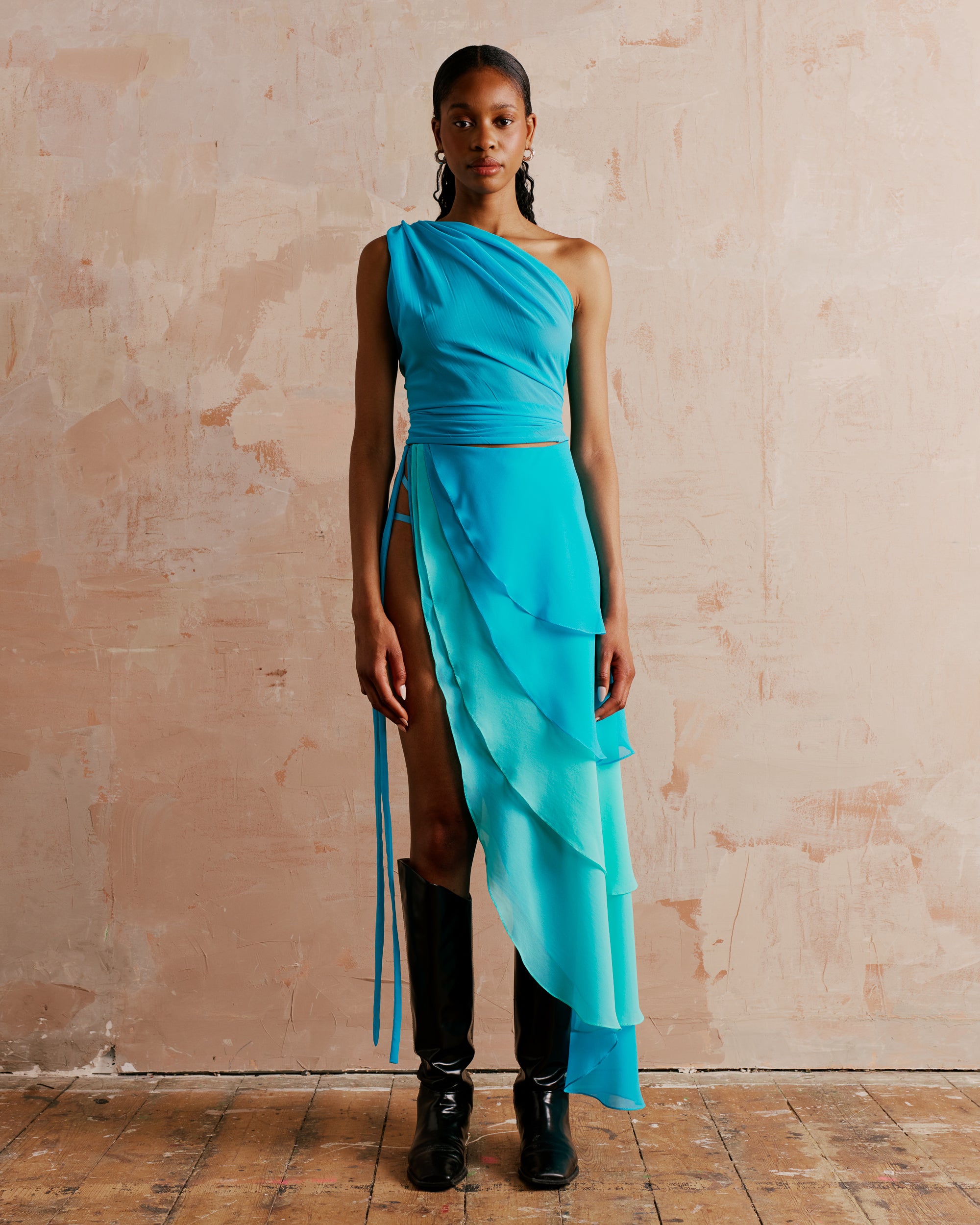 Layered chiffon wrap skirt 